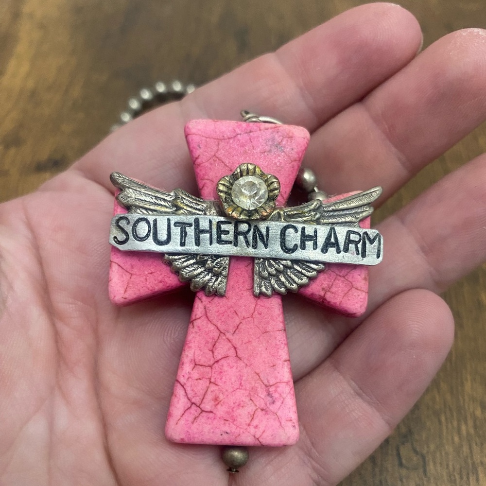 Pink Southern Charm Angel Cross Necklace - Picture 5 of 9